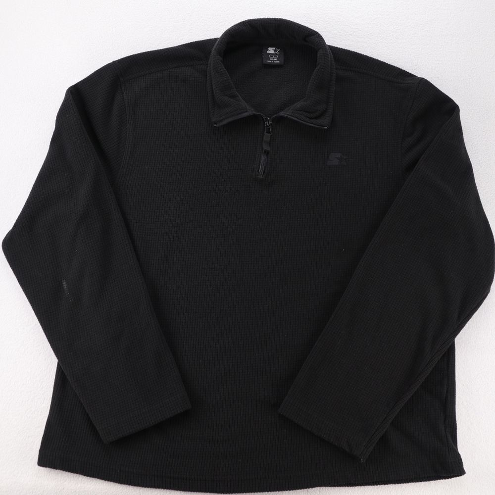 Starter Mens Black Grid Fleece 1/4 Zip Pullover Jacket Size Large L Mock Neck - Picture 2 of 10